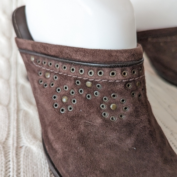 Cole Haan Leather Mules Slip On Heels Shoes 9 Brown Studded‎ Grommets - Picture 7 of 14